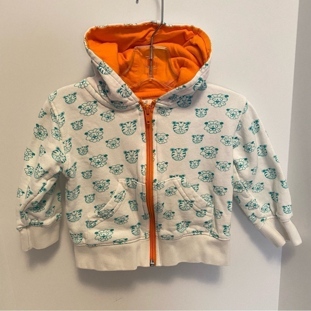 Mirasa baby tiger & lion zip-Up 100% organic cotton fleece hoody size 12 months